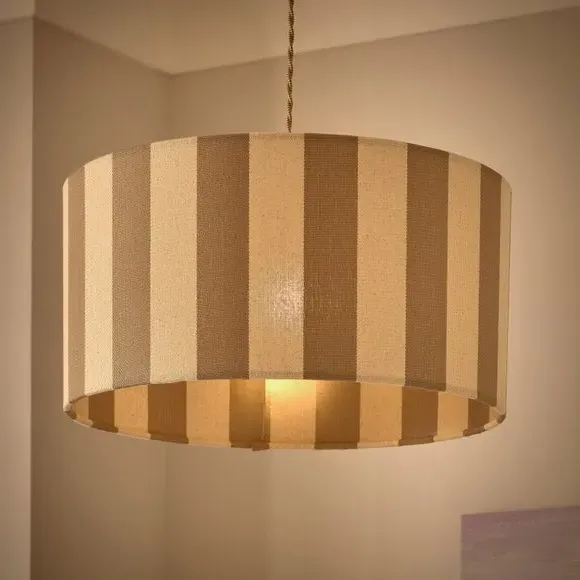 Shallow Drum Lamp Shade Striped - Natural, Fabric