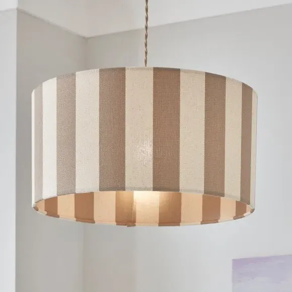 Shallow Drum Lamp Shade Striped - Natural, Fabric