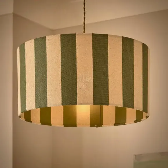 Shallow Drum Lamp Shade Striped - Olive, Fabric