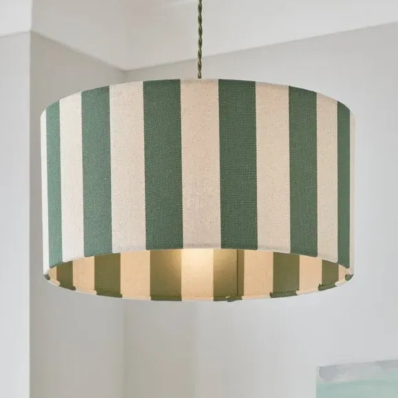 Shallow Drum Lamp Shade Striped - Olive, Fabric