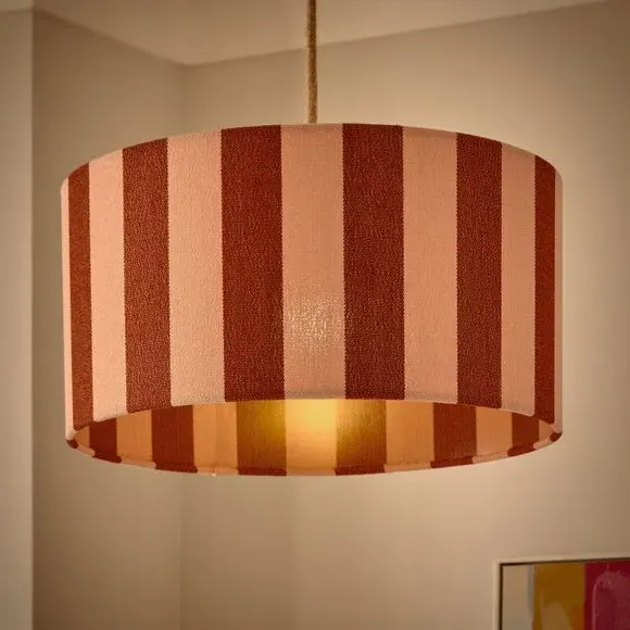 Shallow Drum Lamp Shade Striped - Orange, Fabric