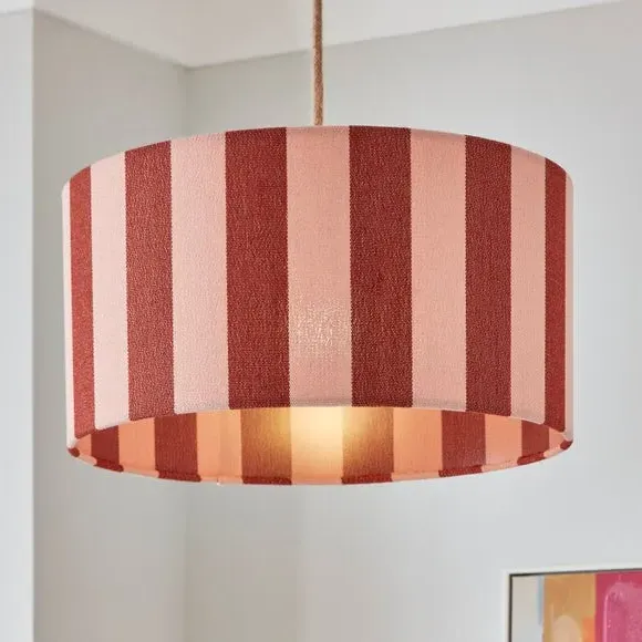 Shallow Drum Lamp Shade Striped - Orange, Fabric