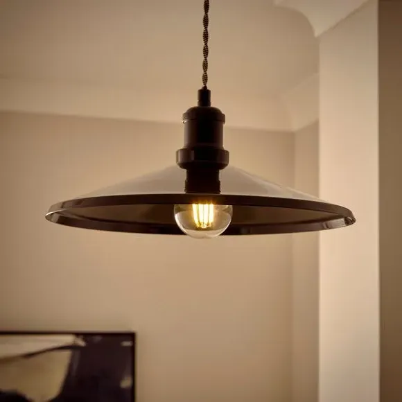 Shallow Easy Fit Pendant Shade - Black, Steel