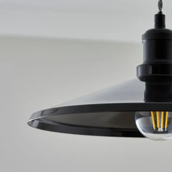 Shallow Easy Fit Pendant Shade - Black, Steel