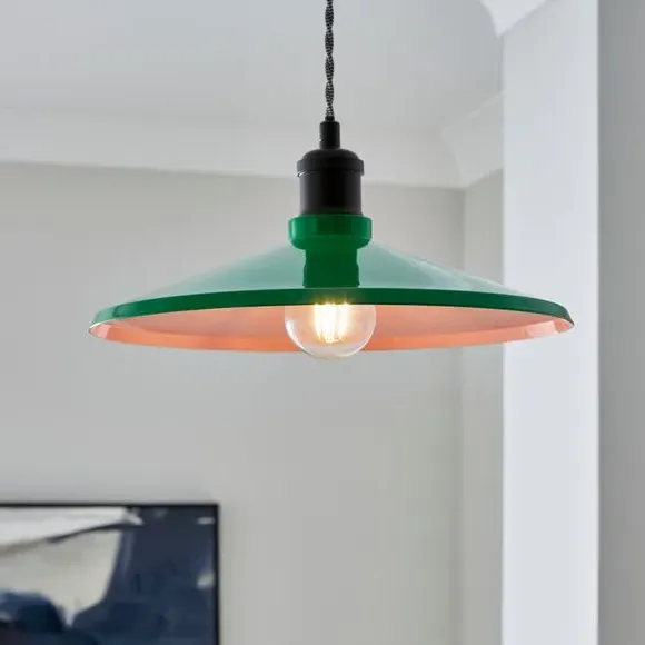 Shallow Easy Fit Pendant Shade - Green, Steel