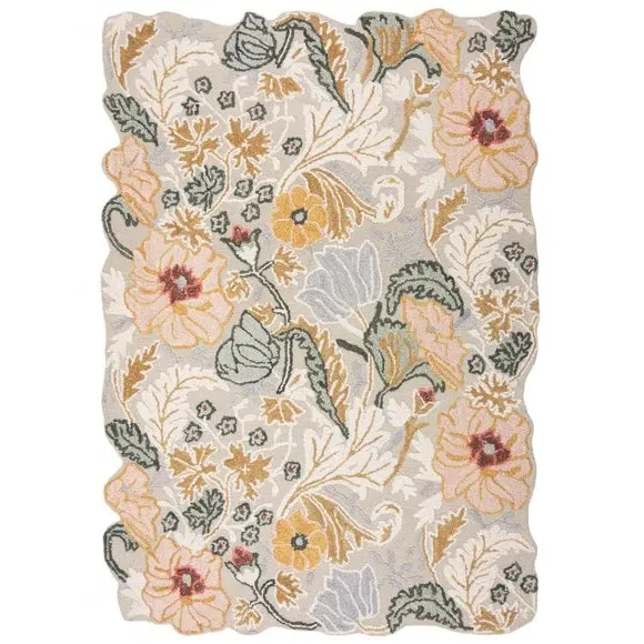 Shaped Floral Rug - Pink, Wool