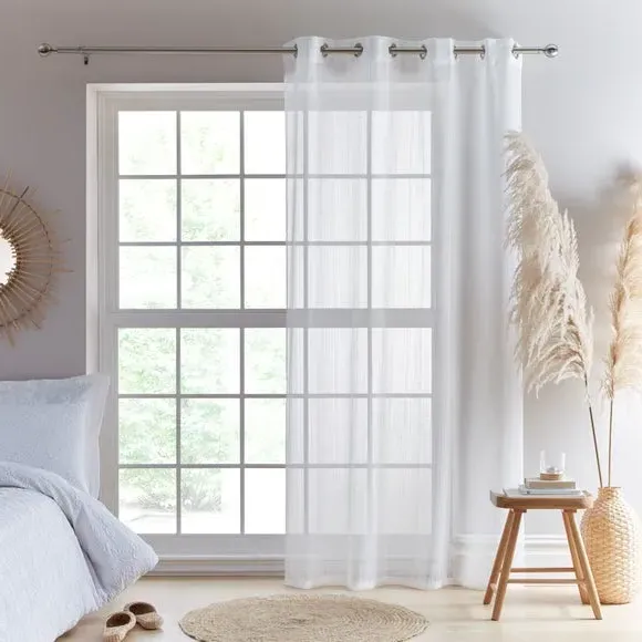 Sheer Voile Panel with Slot Top - White, Polyester