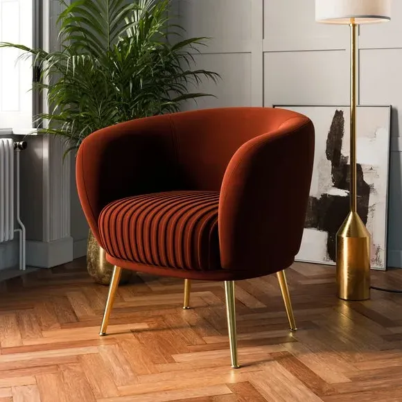 Shell Back Cocktail Chair - Orange, Velvet