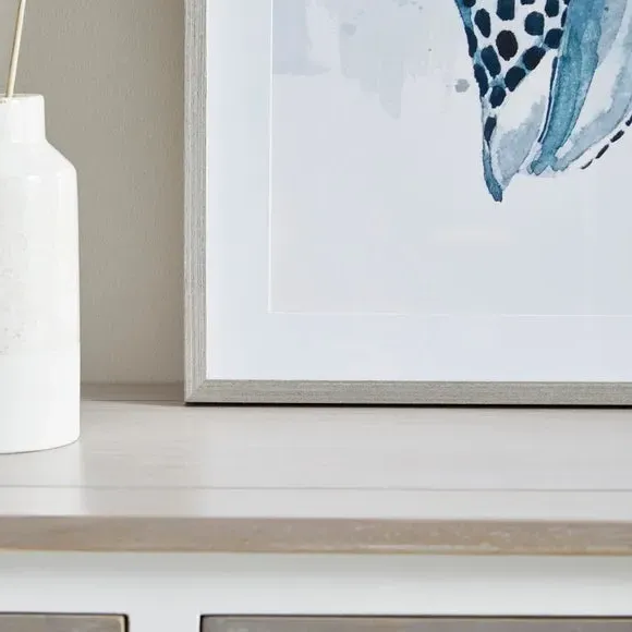 Shell Framed Print - White/Blue, Paper