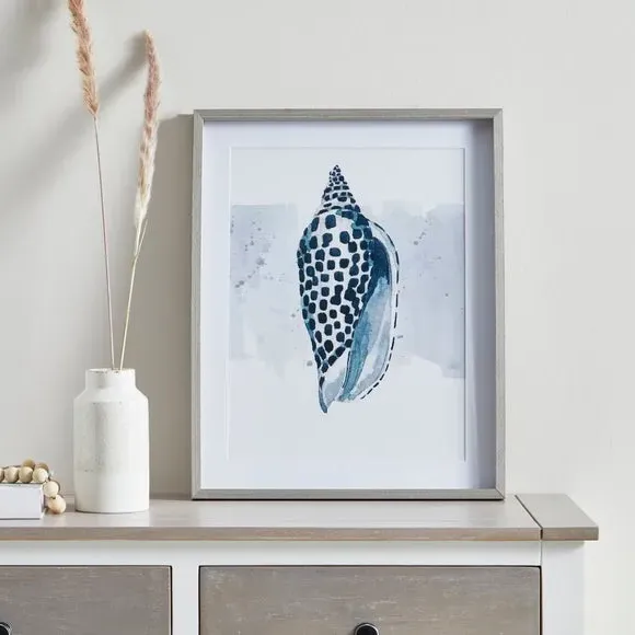 Shell Framed Print - White/Blue, Paper image