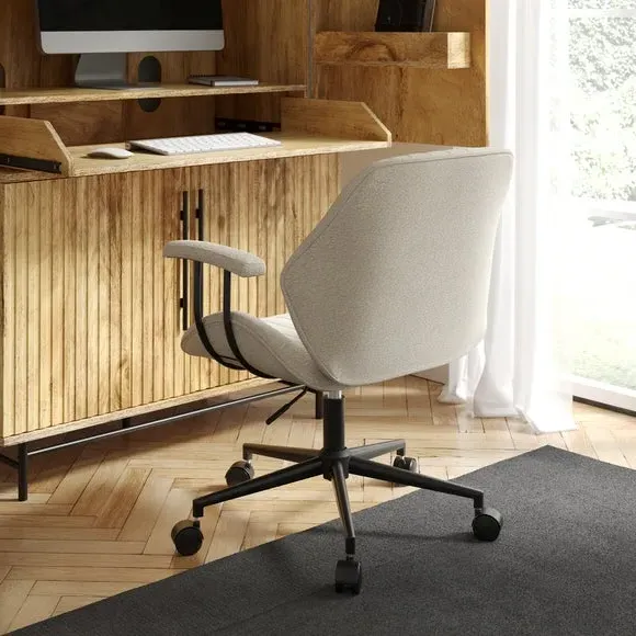 Shell Office Chair with Armrests - Ivory, Boucle