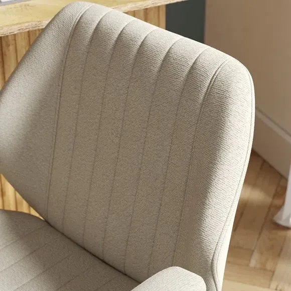 Shell Office Chair with Armrests - Ivory, Boucle