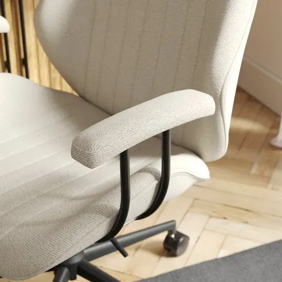 Shell Office Chair with Armrests - Ivory, Boucle