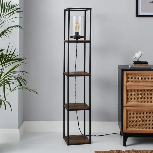Shelved Floor Lamp - Pine, Wood