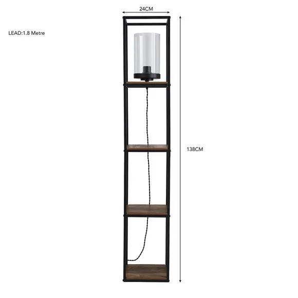 Shelved Floor Lamp - Pine, Wood