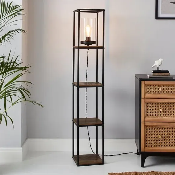 Shelved Floor Lamp - Pine, Wood image