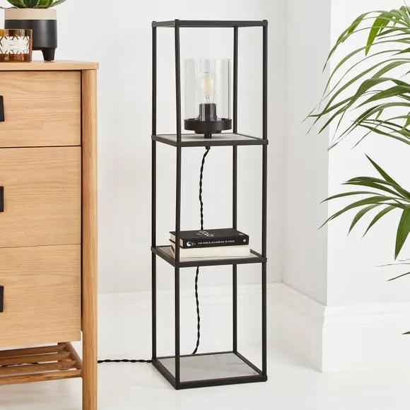 Shelved Floor Lamp with Storage - Black, Marble