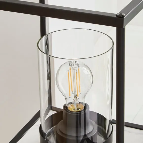 Shelved Floor Lamp with Storage - Black, Marble