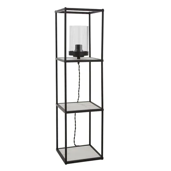 Shelved Floor Lamp with Storage - Black, Marble