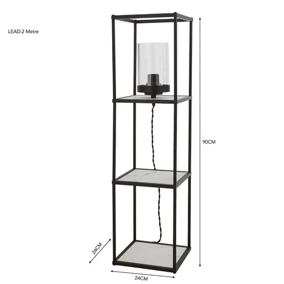 Shelved Floor Lamp with Storage - Black, Marble