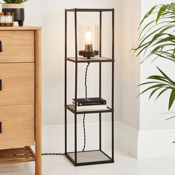 Shelved Floor Lamp with Storage - Black, Marble image