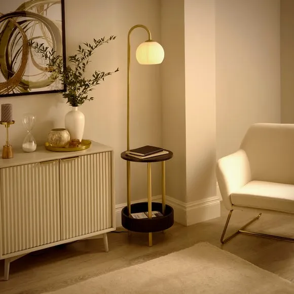 Shelved Floor Lamp with Storage - Black, Wood