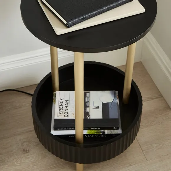 Shelved Floor Lamp with Storage - Black, Wood