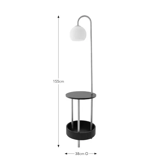 Shelved Floor Lamp with Storage - Black, Wood