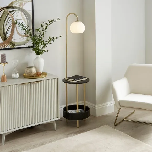 Shelved Floor Lamp with Storage - Black, Wood image