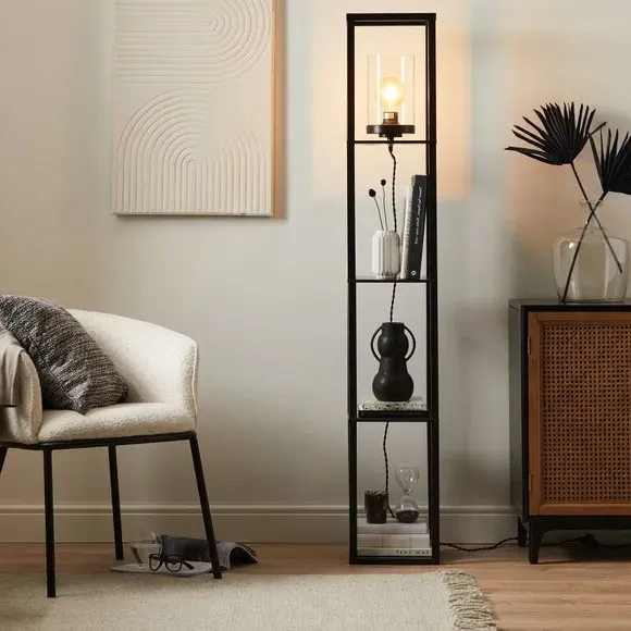 Shelved Floor Lamp with Storage - Black