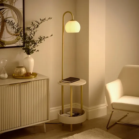 Shelved Floor Lamp with Storage - Natural, Wood