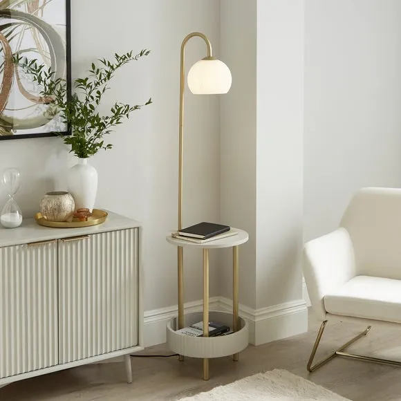 Shelved Floor Lamp with Storage - Natural, Wood