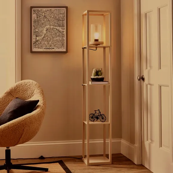 Shelved Floor Lamp with Storage - Taupe