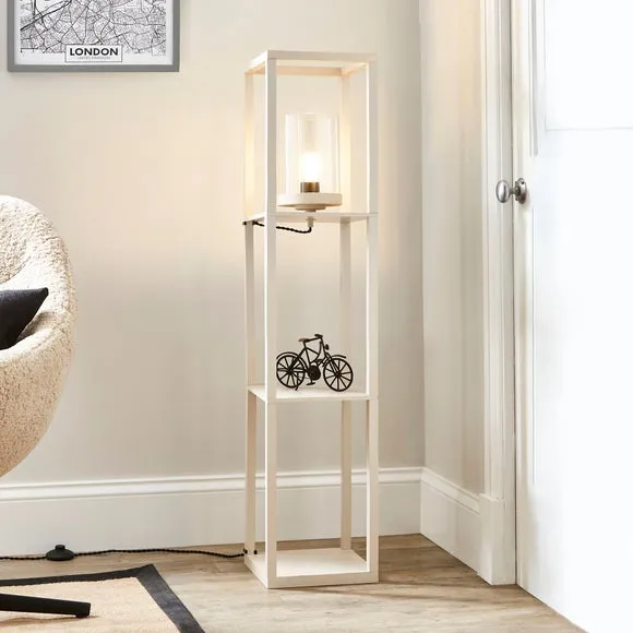 Shelved Floor Lamp with Storage - Taupe
