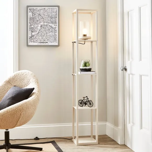 Shelved Floor Lamp with Storage - Taupe