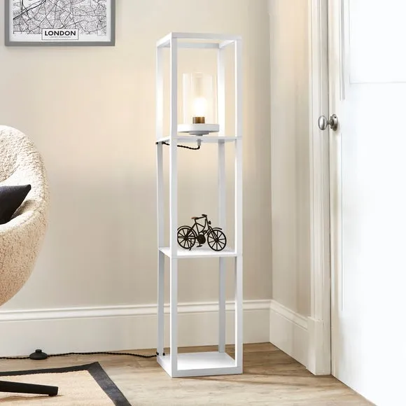 Shelved Floor Lamp with Storage - White