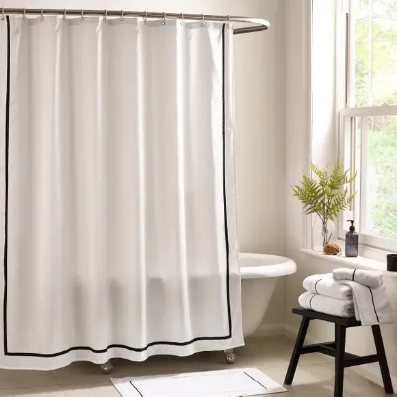 Shower Curtain with Stitch Detail - Black/White image