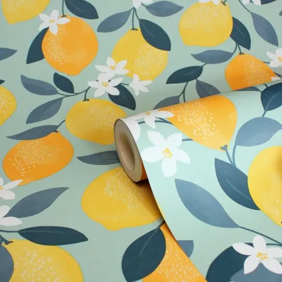 Sicily Fruits Wallpaper - Seafoam, Matte Finish
