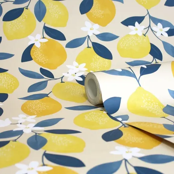 Sicily Fruits Wallpaper - Yellow, Matte Finish