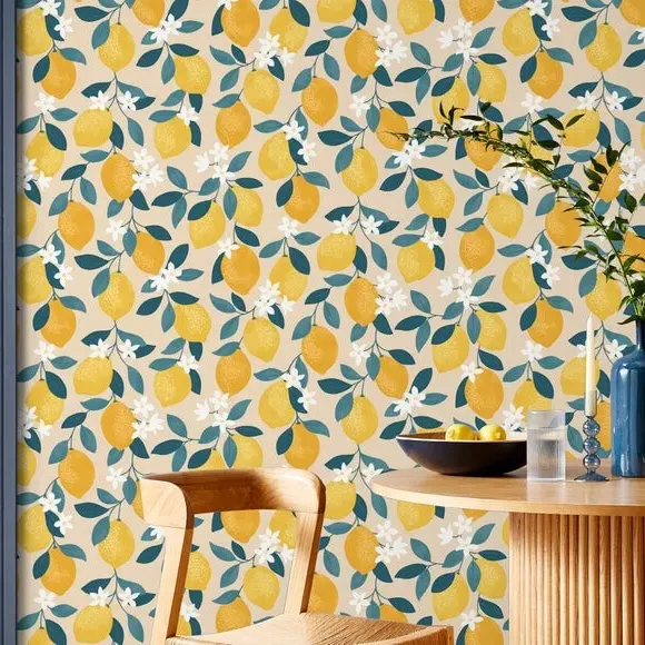 Sicily Fruits Wallpaper - Yellow, Matte Finish