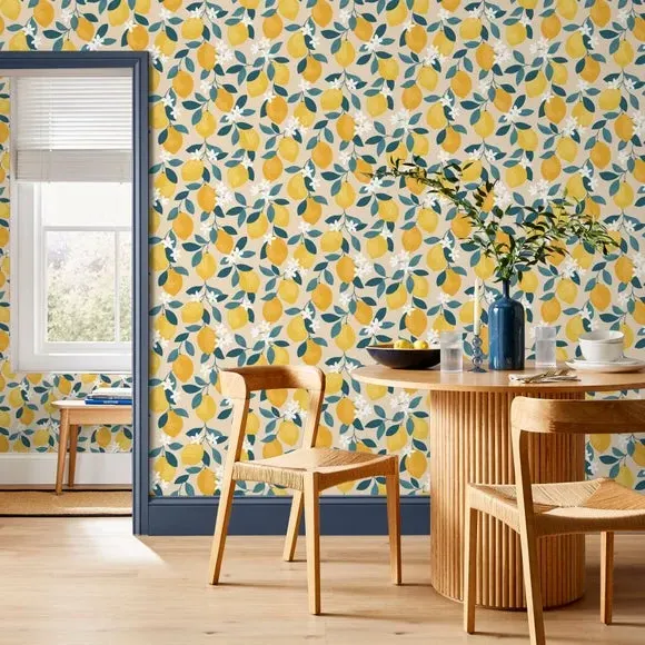 Sicily Fruits Wallpaper - Yellow, Matte Finish