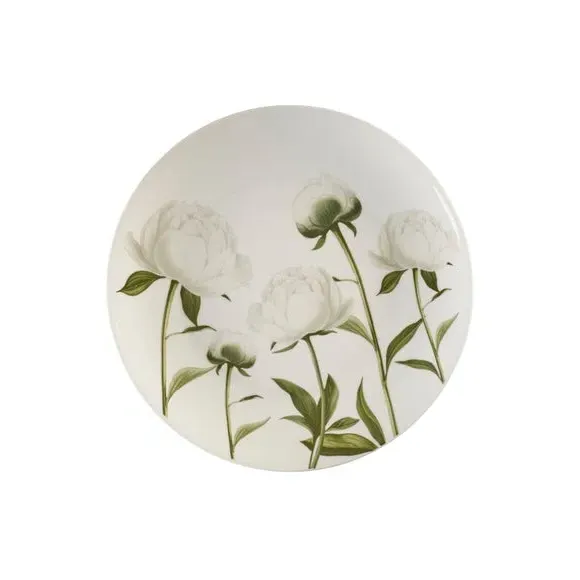 Side Plate with Peony Motif - Cream, Porcelain
