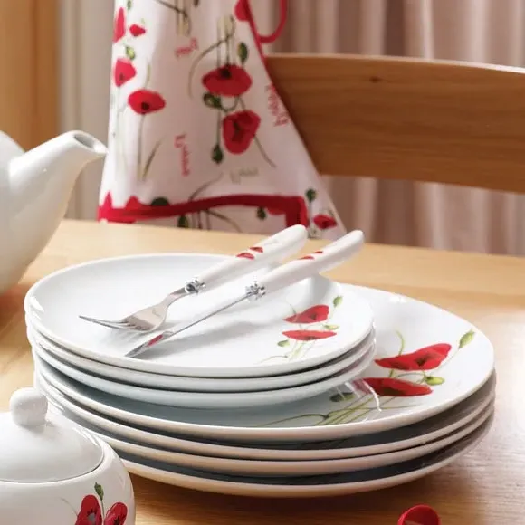Side Plate with Poppy Motif - White, Porcelain
