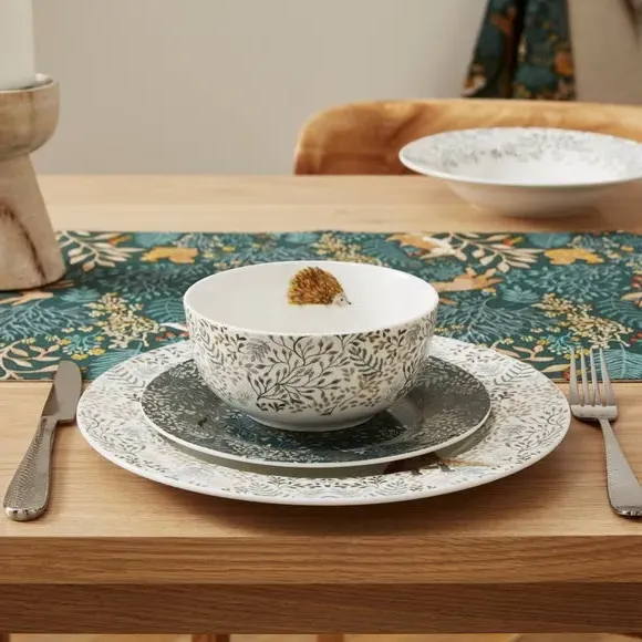 Side Plate with Woodland Design - Green, Porcelain