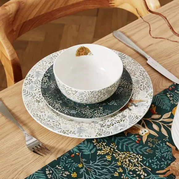 Side Plate with Woodland Design - Green, Porcelain
