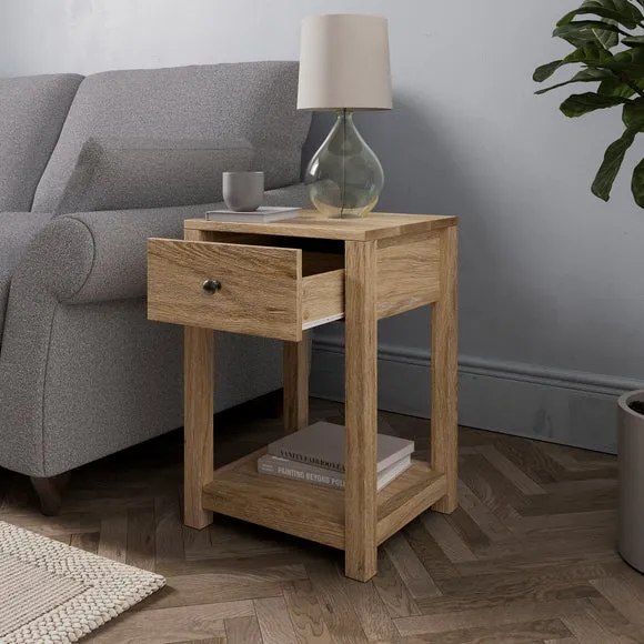 Side Table with Drawer - Oak Effect