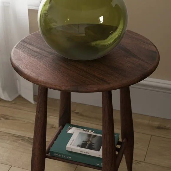 Side Table with Shelf - Dark Wood, Acacia