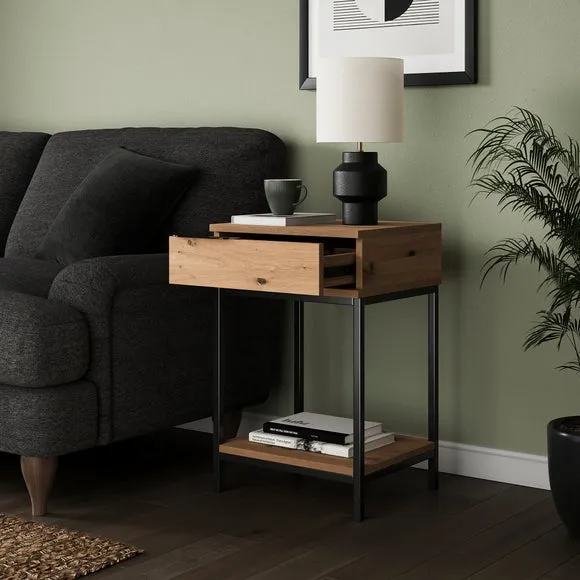 Side Table with Storage - Oak, Metal