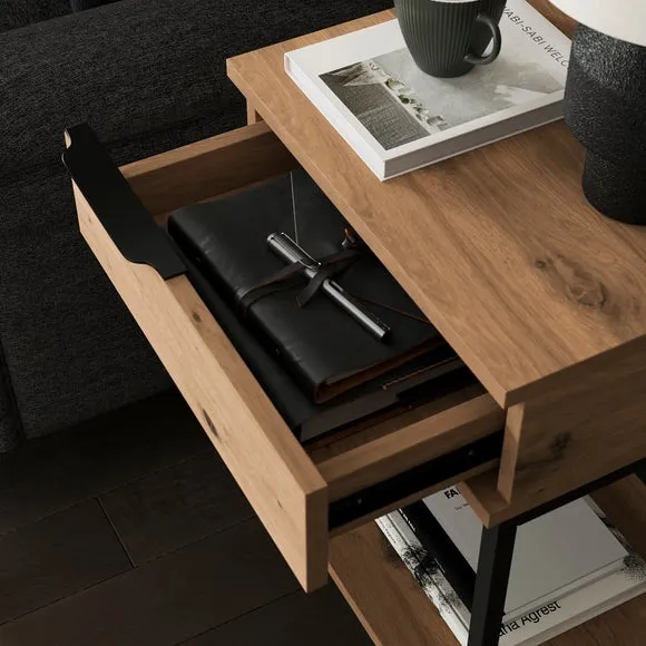 Side Table with Storage - Oak, Metal