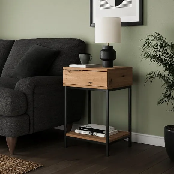 Side Table with Storage - Oak, Metal image